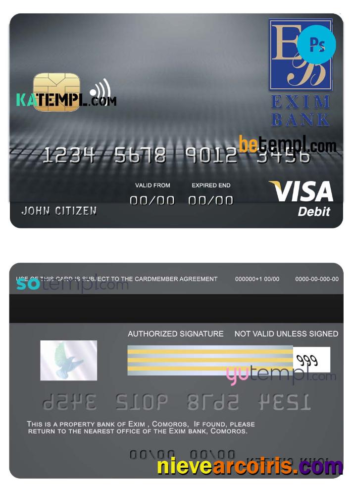 Premium Comoros Exim Bank Visa Debit Card Template In PSD Format, Fully Editable