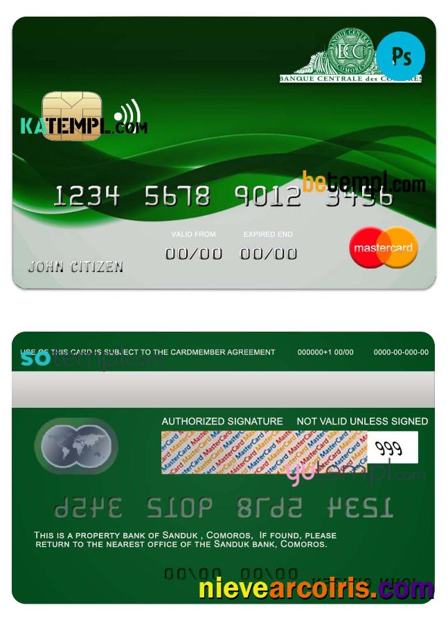 Editable Comoros Sanduk Bank Mastercard Credit Card Template In PSD Format, Fully Editable