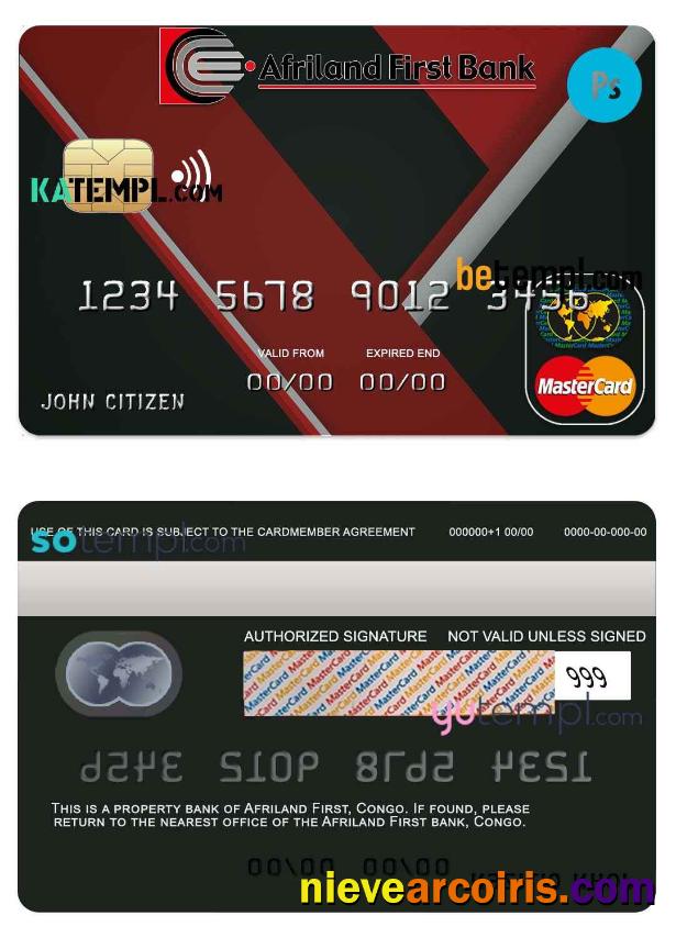 Realistic Congo Afriland First Bank Mastercard Credit Card Template In PSD Format, Fully Editable