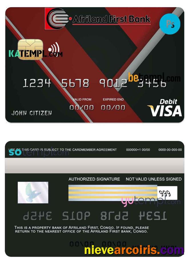 Professional Congo Afriland First Bank Visa Credit Card Template In PSD Format, Fully Editable