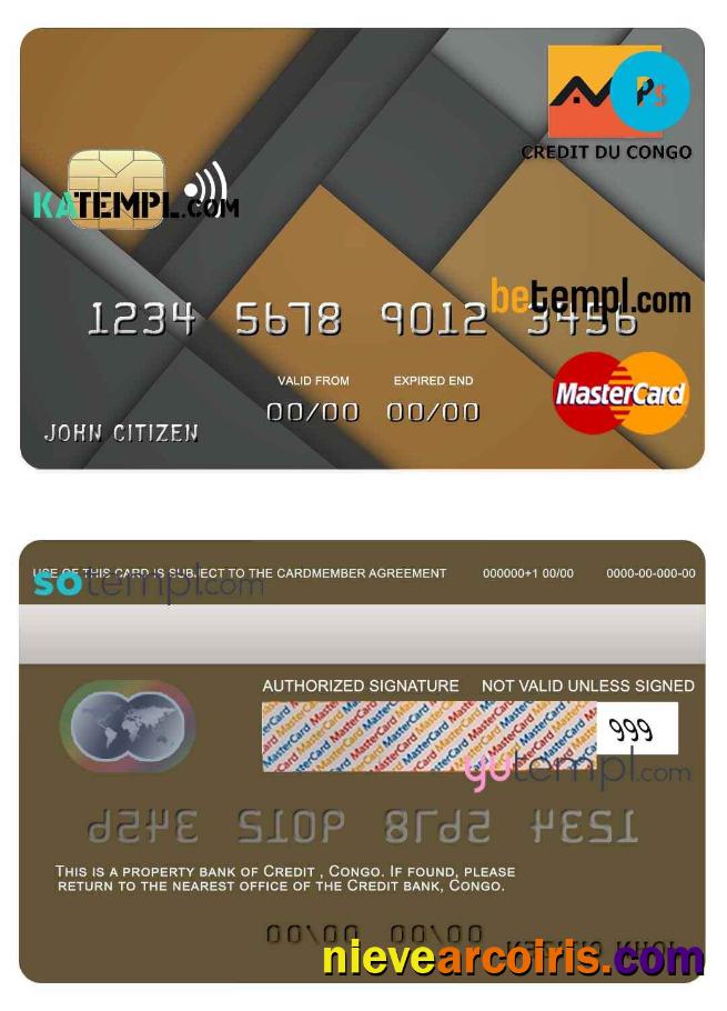 Editable Congo Credit Bank Mastercard Credit Card Template In PSD Format, Fully Editable