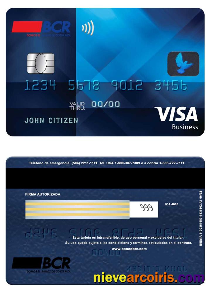 Costa Rica BCR Bank Visa Business Card Photolook