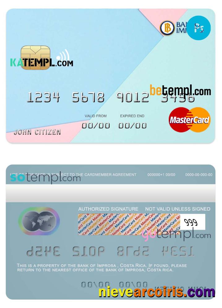 Professional Costa Rica Improsa Bank Mastercard Credit Card Template In PSD Format, Fully Editable