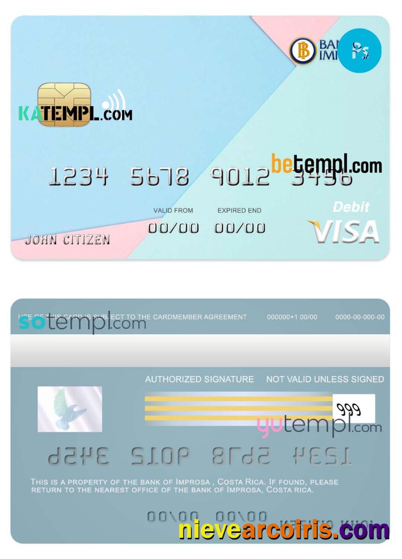 Realistic Costa Rica Improsa Bank Visa Credit Card Template In PSD Format, Fully Editable