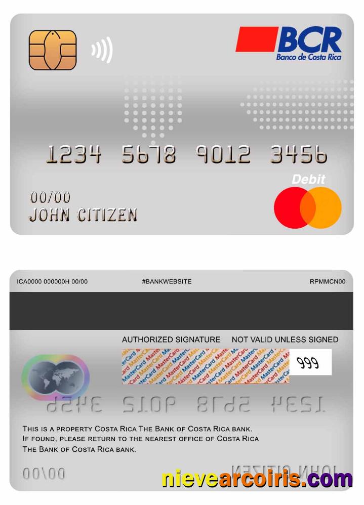 Costa Rica The Bank Of Costa Rica Bank Master Debit Card Preview