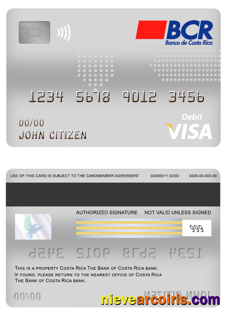Costa Rica The Bank Of Costa Rica Bank Visa Debit Card Photolook