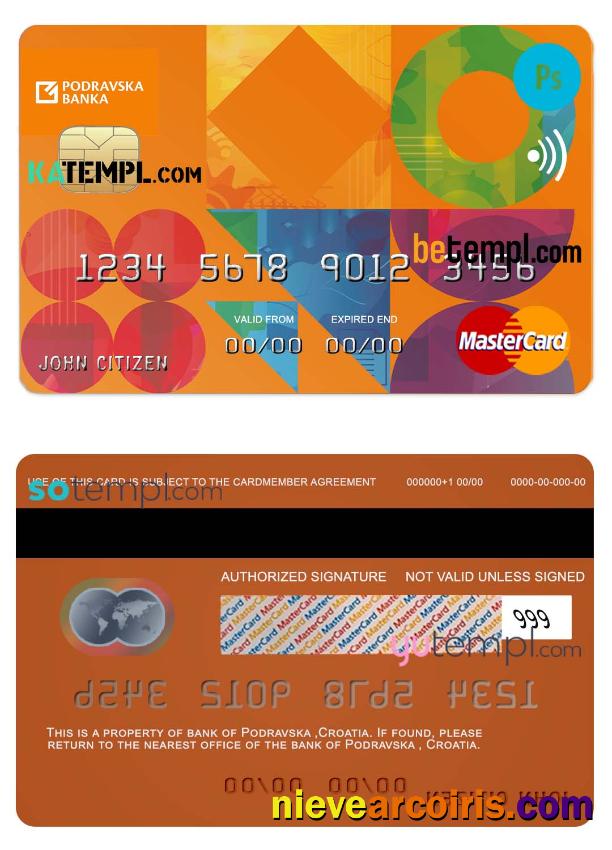Realistic Croatia Podravska Bank Mastercard Credit Card Template In PSD Format, Fully Editable