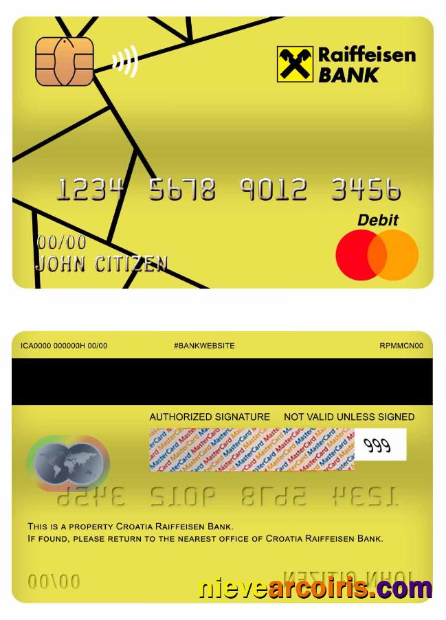 Croatia Raiffeisen Bank Master Debit Card Sample