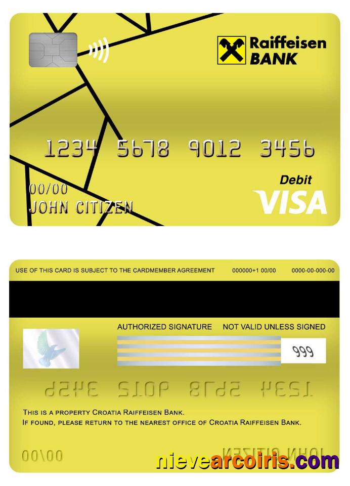 Croatia Raiffeisen Bank Visa Debit Card Template