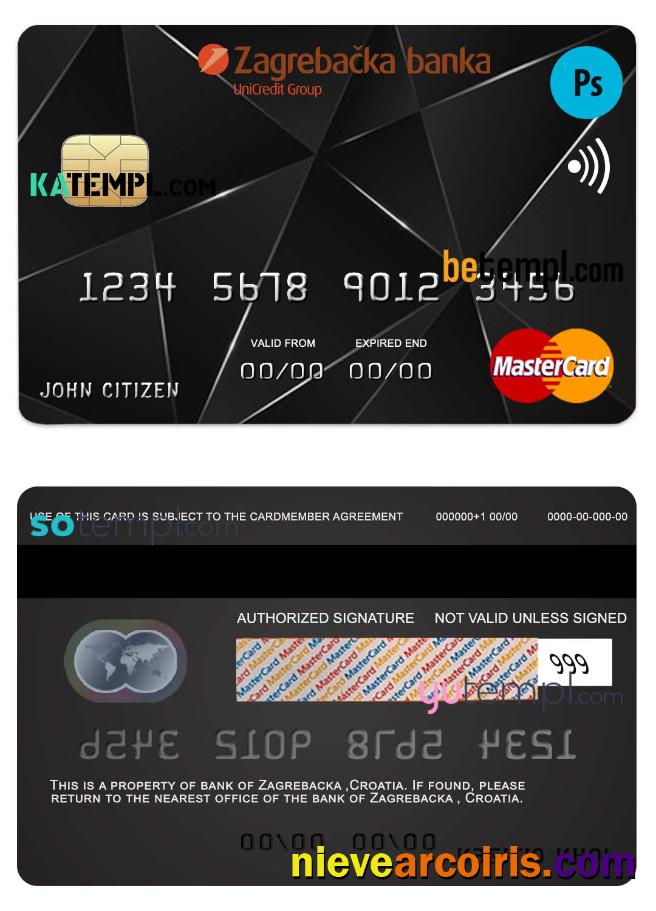 Editable Croatia Zagrebacka Bank Mastercard Credit Card Template In PSD Format, Fully Editable