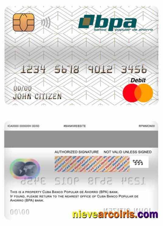 Cuba Banco Popular De Ahorro (BPA) Bank Master Debit Card Preview