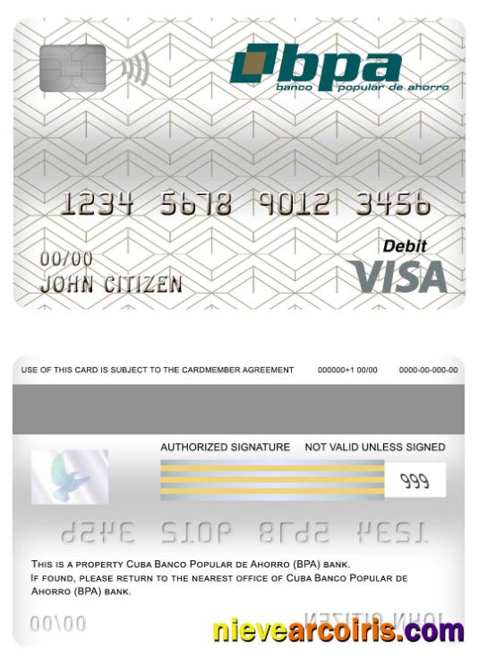 Cuba Banco Popular De Ahorro (BPA) Bank Visa Debit Card Photolook