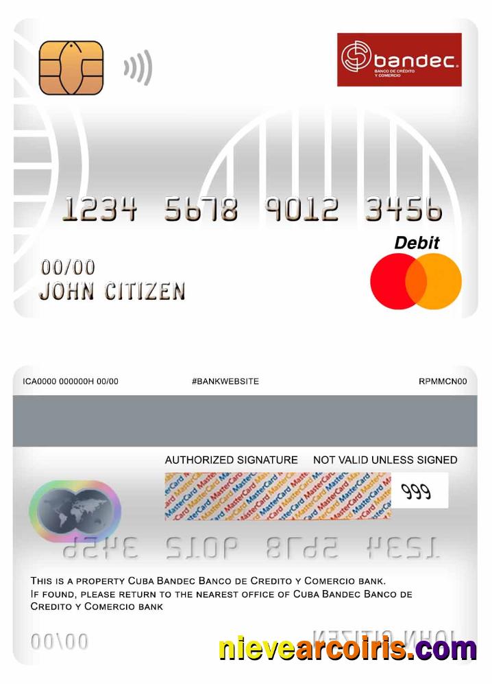 Cuba Bandec Banco De Credito Y Comercio Bank Master Debit Card Sample