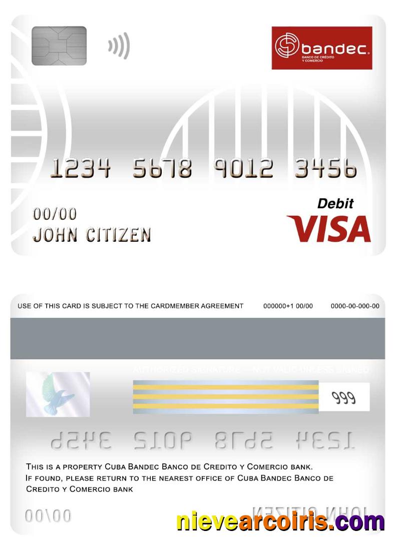 Cuba Bandec Banco De Credito Y Comercio Bank Visa Debit Card Sample