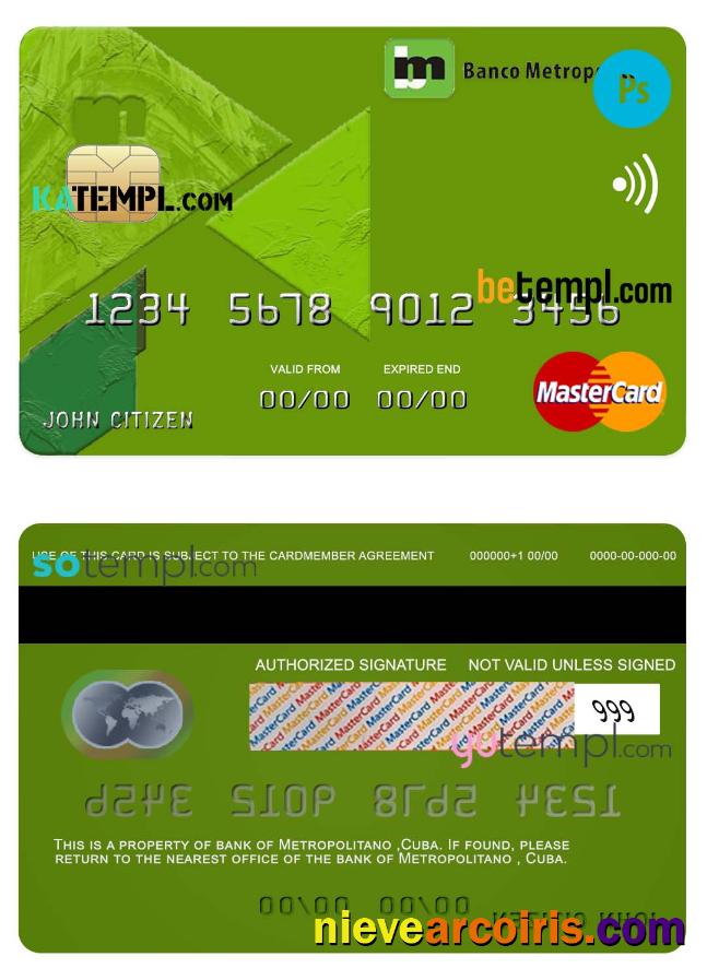 Premium Cuba Metropolitan Bank Mastercard Credit Card Template In PSD Format, Fully Editable