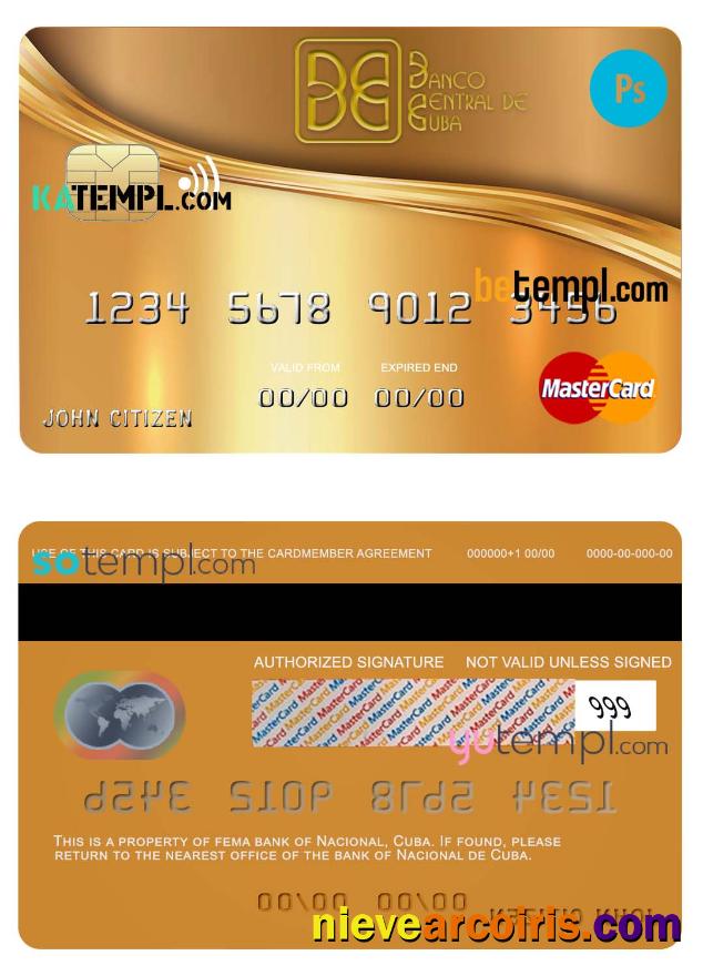 Realistic Cuba Nacional Bank Mastercard Credit Card Template In PSD Format, Fully Editable
