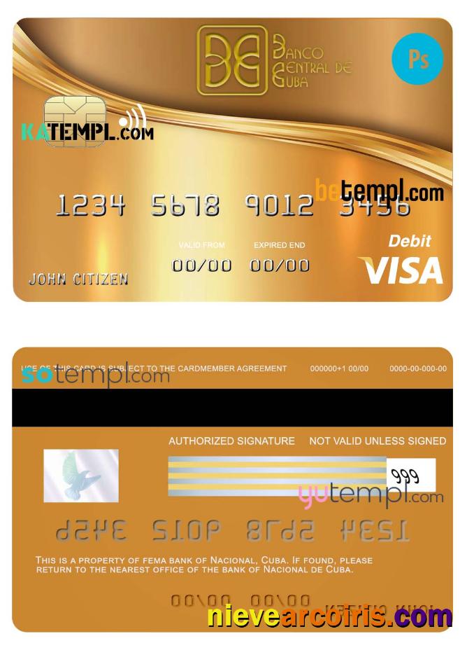 Premium Cuba Nacional Bank Visa Credit Card Template In PSD Format, Fully Editable