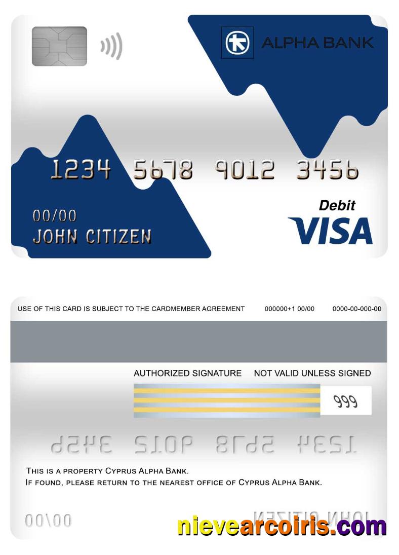 Cyprus Alpha Bank Visa Debit Card Photolook