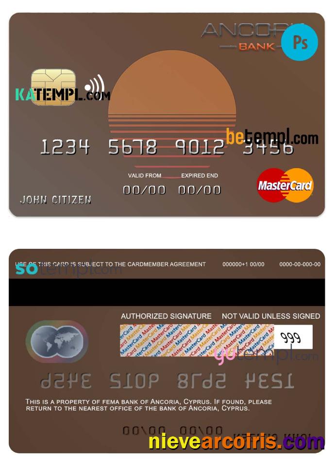 Professional Cyprus Ancoria Bank Mastercard Template In PSD Format, Fully Editable