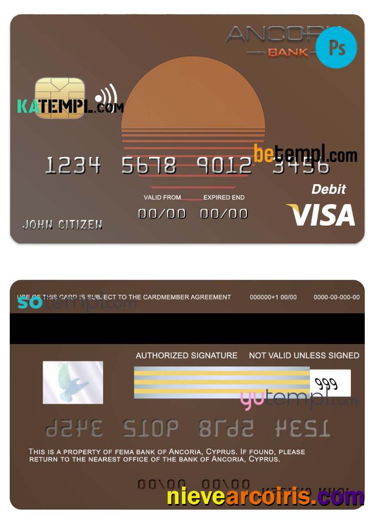 Professional Cyprus Ancoria Bank Visa Credit Card Template In PSD Format, Fully Editable