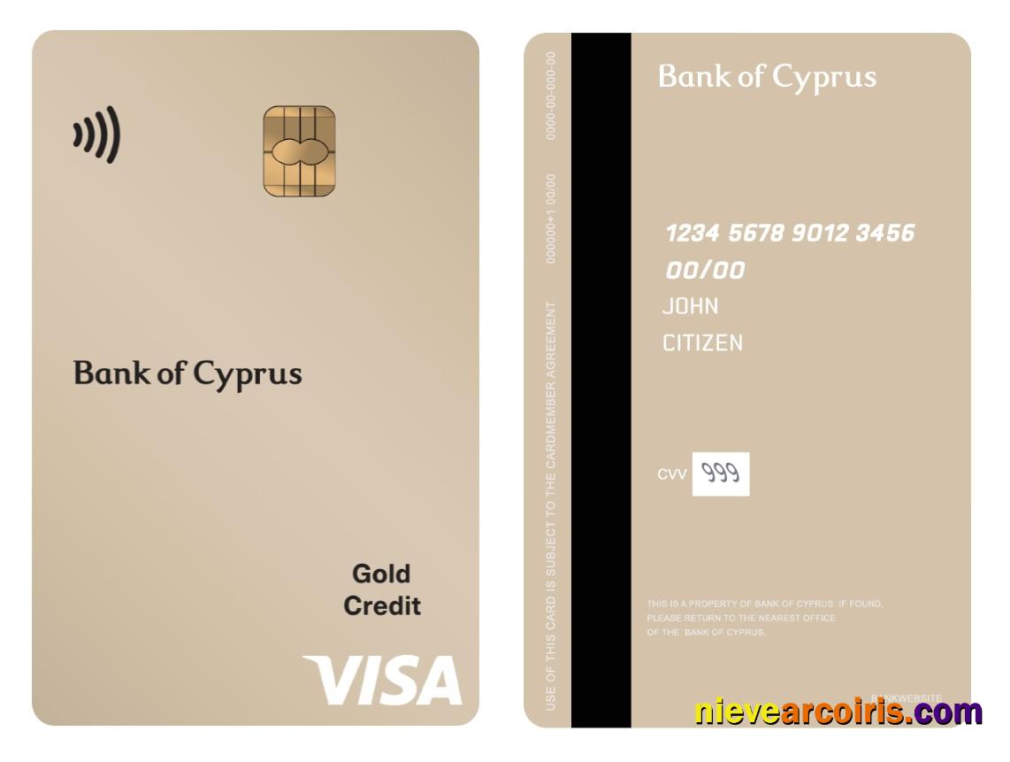 Cyprus Bank Of Cyprus Visa Gold Credit Vertical Card Template