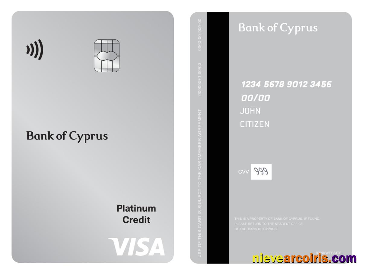 Cyprus Bank Of Cyprus Visa Platinum Credit Vertical Card Template