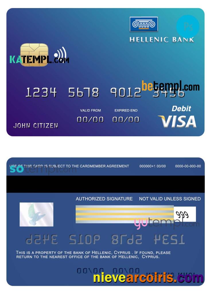 Professional Cyprus Hellenic Bank Visa Credit Card Template In PSD Format, Fully Editable