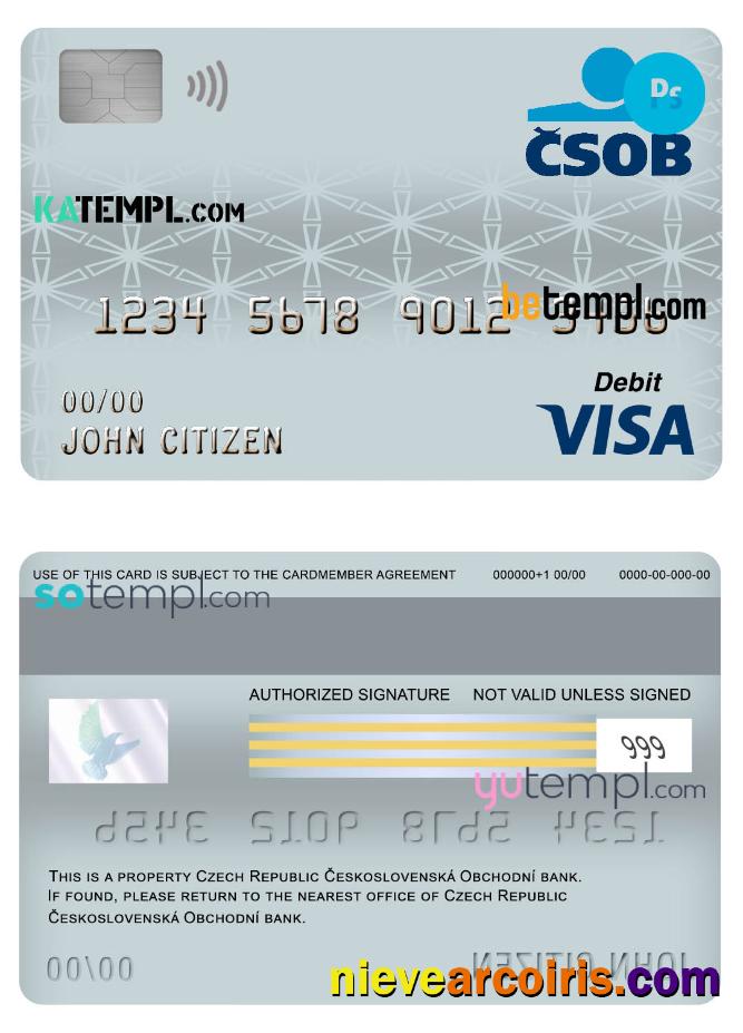 Realistic Czech Republic Československá Obchodní Bank Visa Card Debit Card Template In PSD Format, Fully Editable