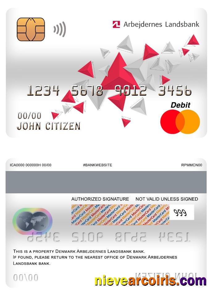 Denmark Arbejdernes Landsbank Bank Master Debit Card Template