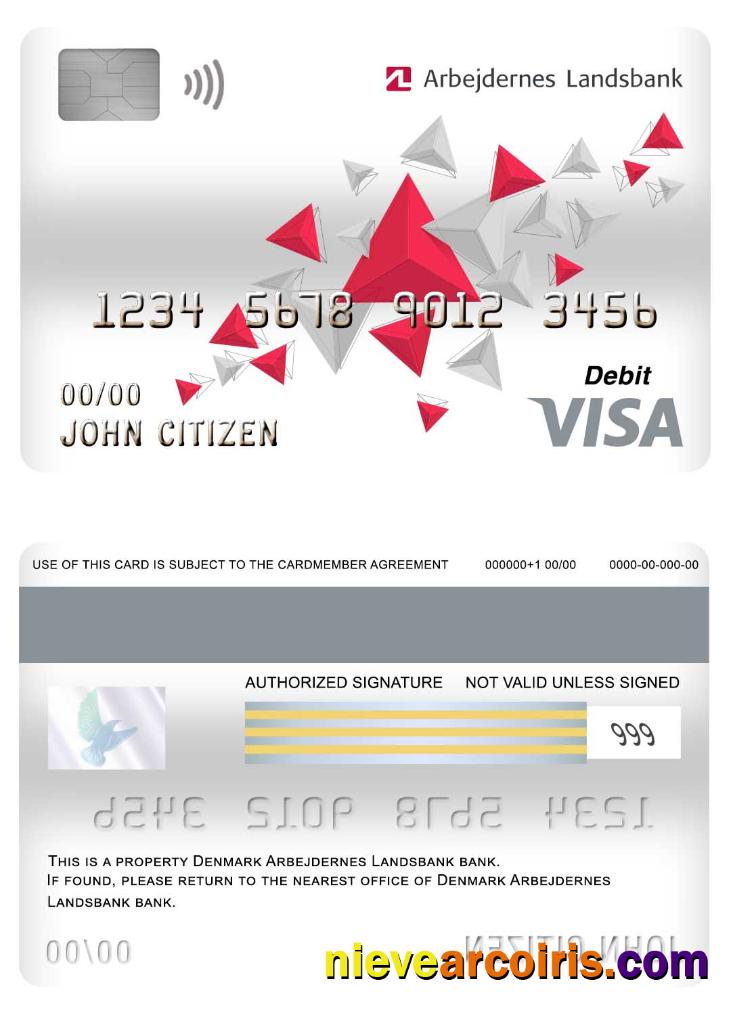Denmark Arbejdernes Landsbank Bank Visa Debit Card Sample