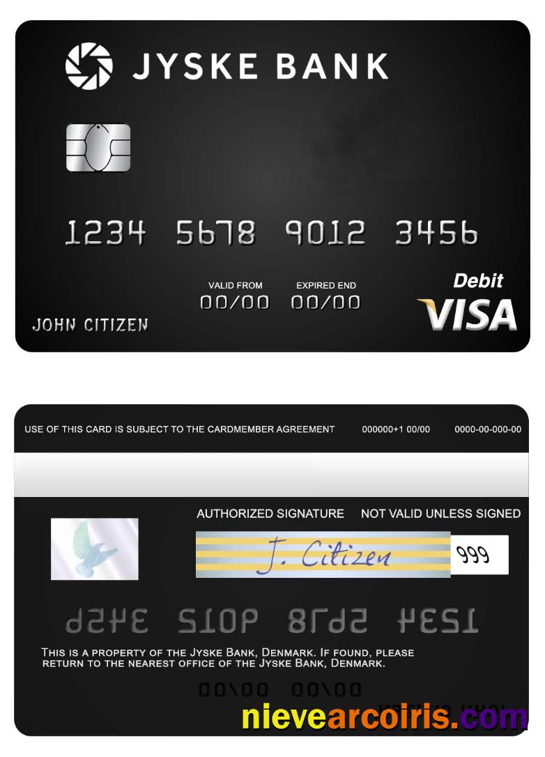 Denmark Jyske Bank Visa Debit Card Template