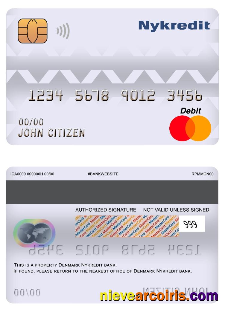 Denmark Nykredit Bank Master Debit Card Template