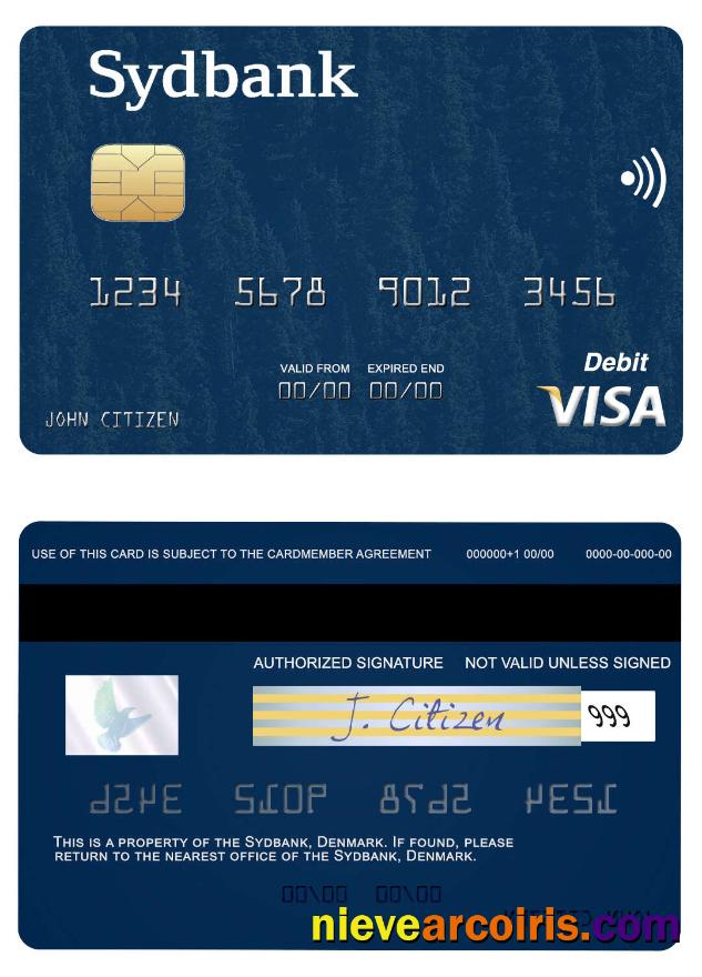 Denmark Sydbank Visa Debit Card Sample