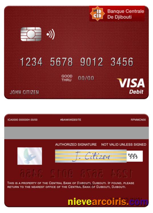 Djibouti Central Bank Of Djibouti Visa Debit Card Template