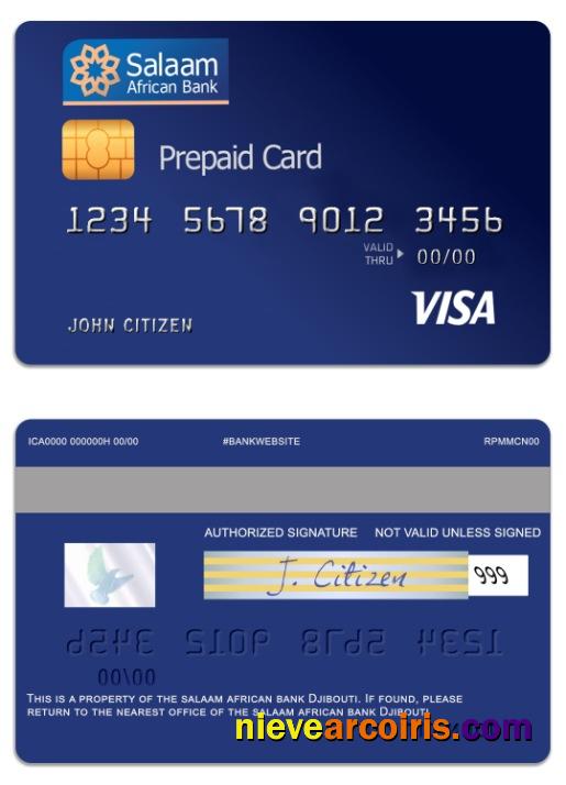 Djibouti The Salaam African Bank Visa Prepaid Card Template