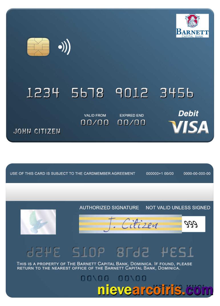 Dominica Barnett Capital Bank Visa Debit Card Template