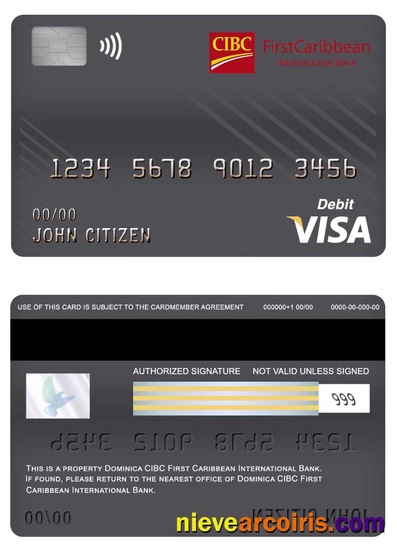 Dominica CIBC First Caribbean International Bank Visa Debit Card Template