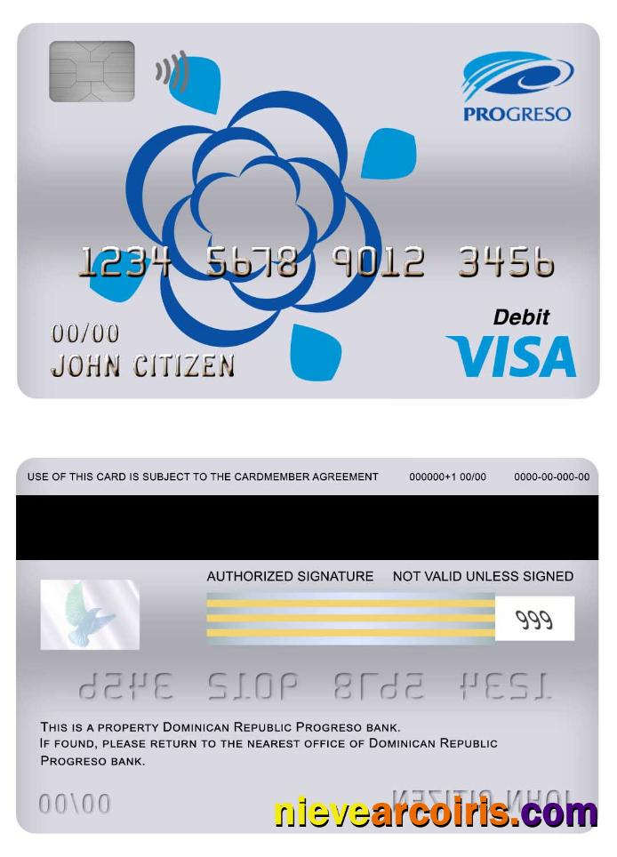 Dominican Republic Progreso Bank Visa Debit Card Sample