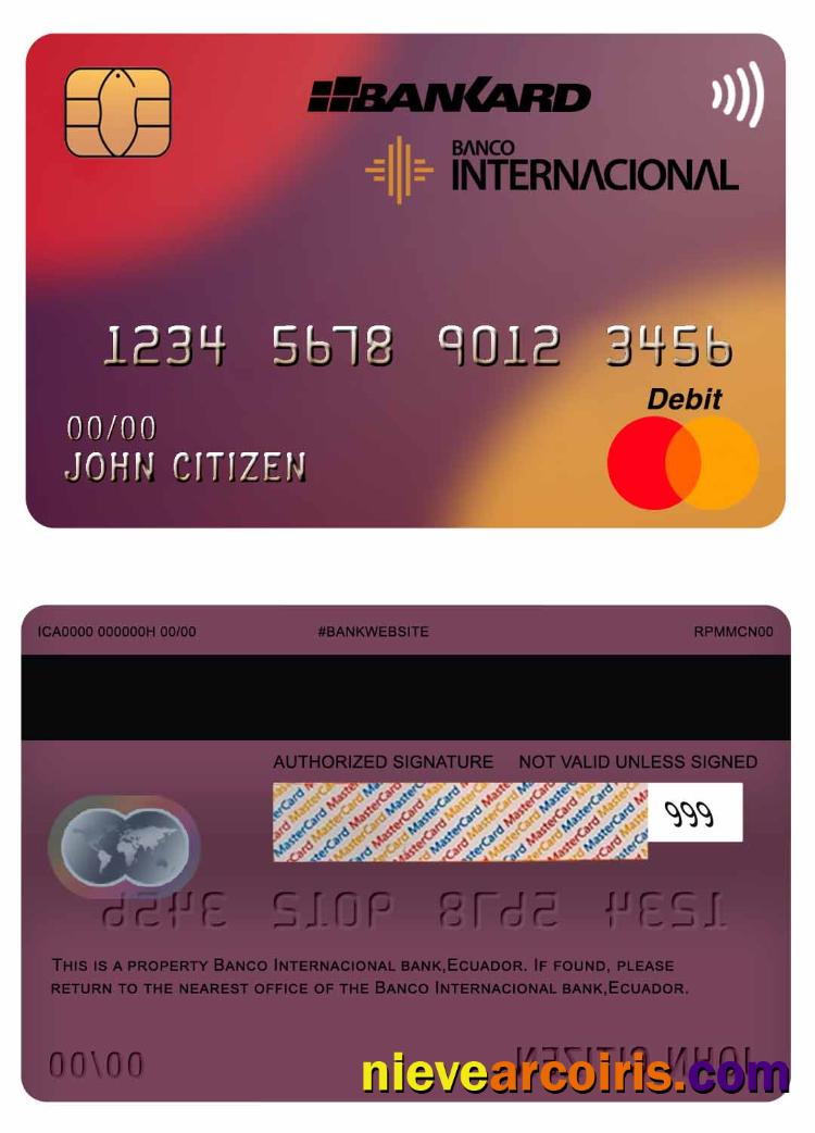 Ecuador Banco Internacional Bank Mastercard Screen Preview