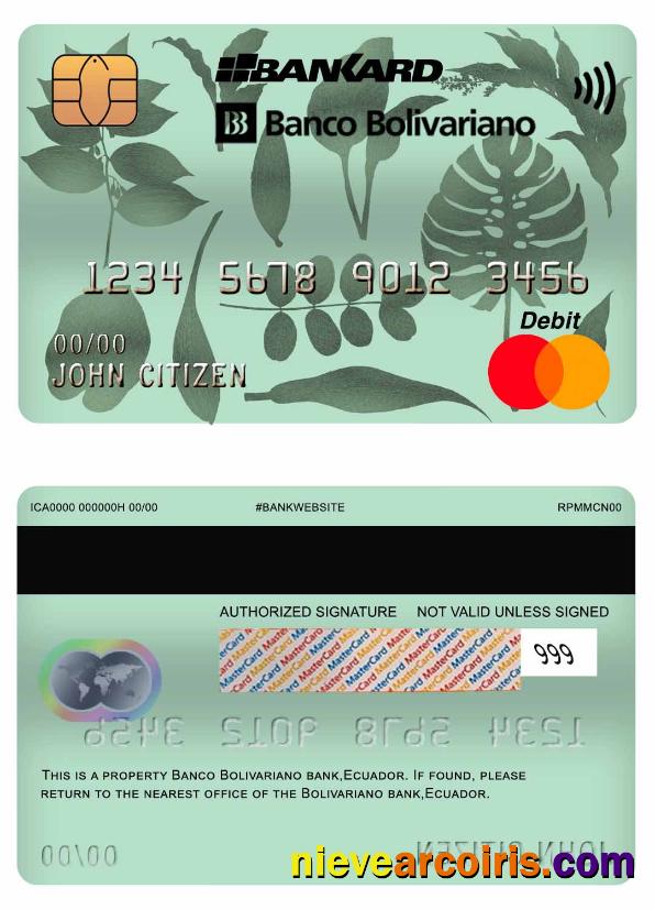 Ecuador Bolivariano Bank Mastercard Template