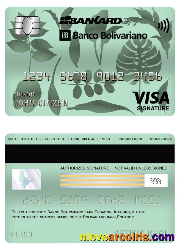 Ecuador Bolivariano Bank Visa Signature Card Sample