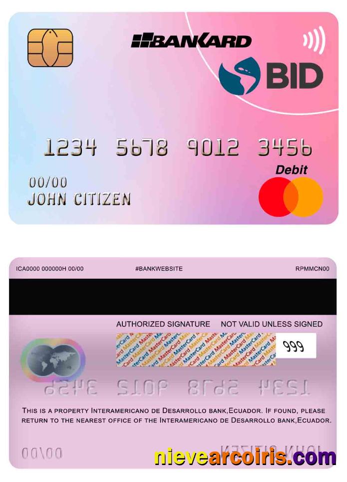 Ecuador Interamericano De Desarrollo (BID) Bank Mastercard Sample