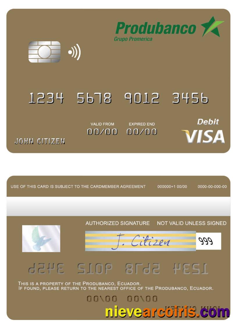 Ecuador Produbanco Visa Debit Card Screen Preview
