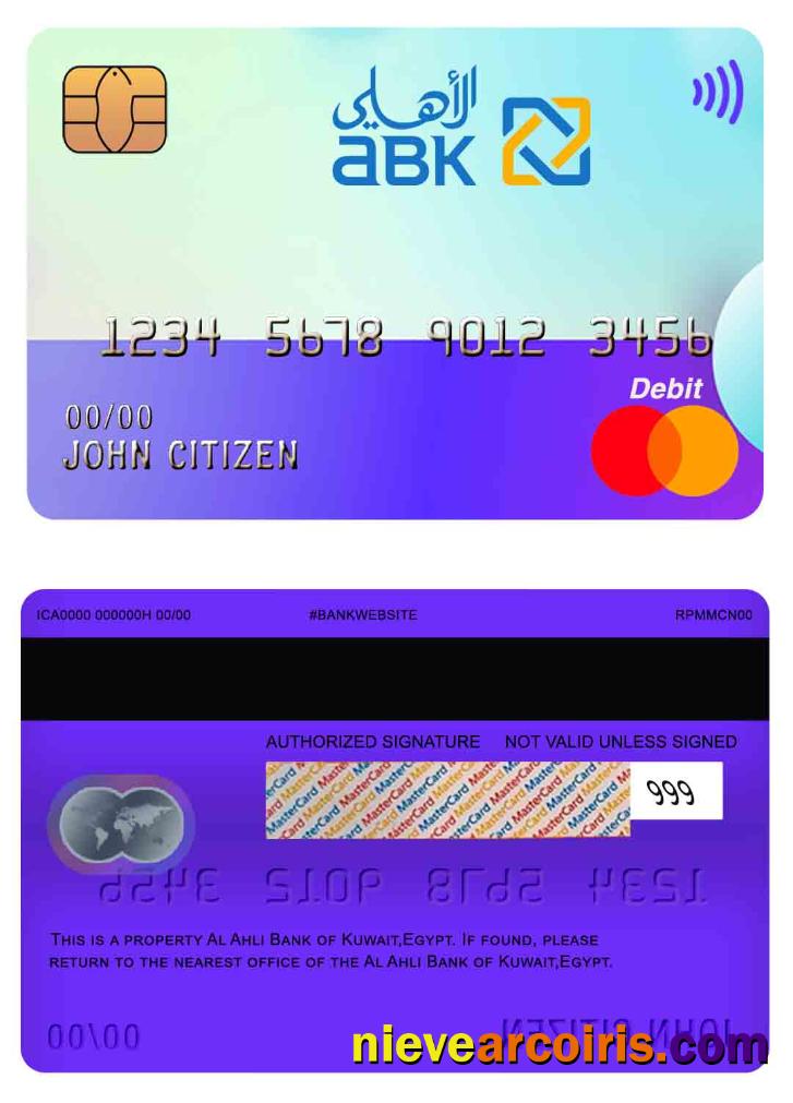 Egypt Al Ahli Bank Of Kuwait Mastercard Template