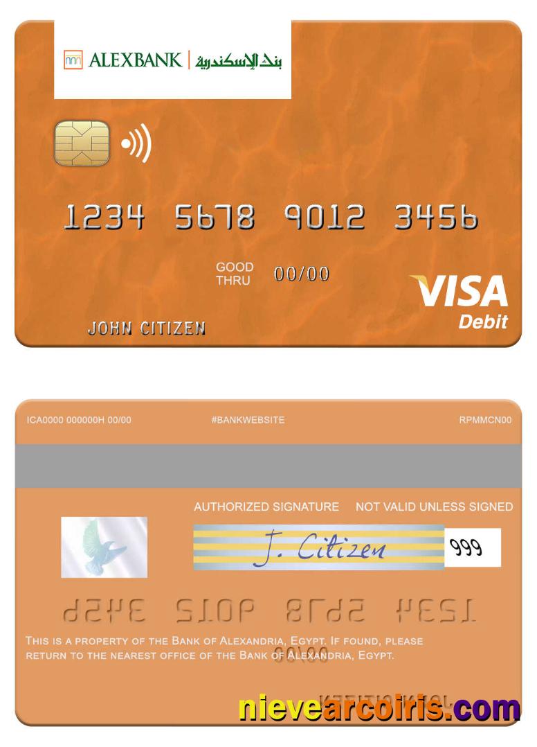 Egypt Bank Of Alexandria Visa Debit Card Template