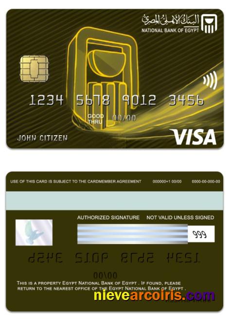 Egypt National Bank Of Egypt Visa Gold Card Template