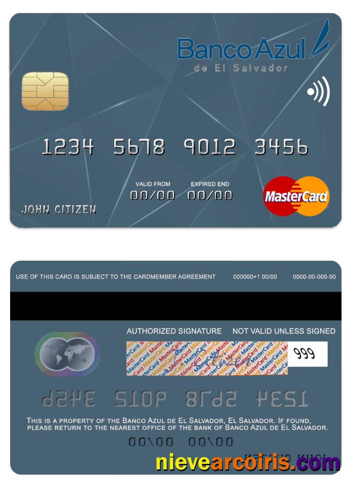 El Salvador Banco Azul De El Salvador Mastercard Sample