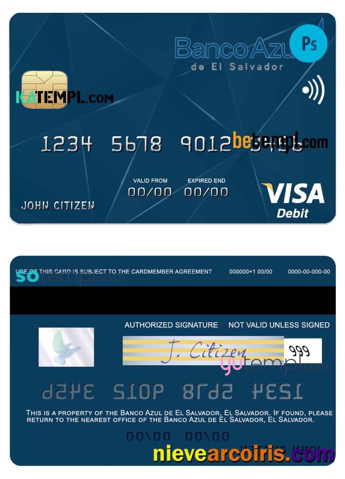 Realistic El Salvador Banco Azul De El Salvador Visa Debit Card Template In PSD Format