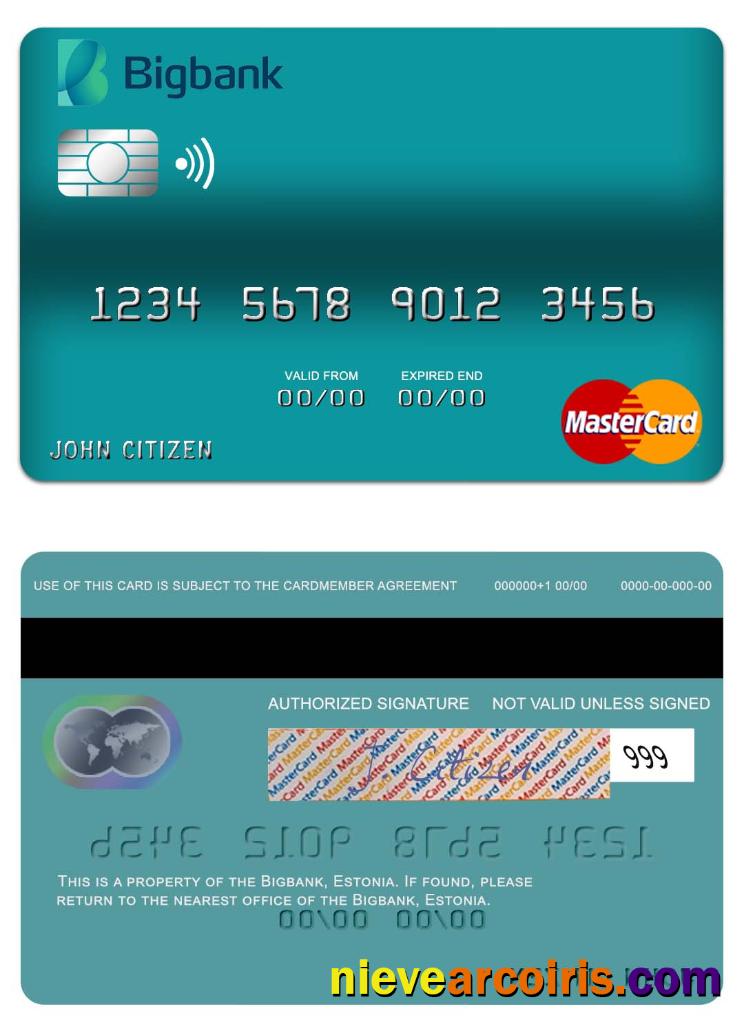 Estonia Bigbank Mastercard Sample