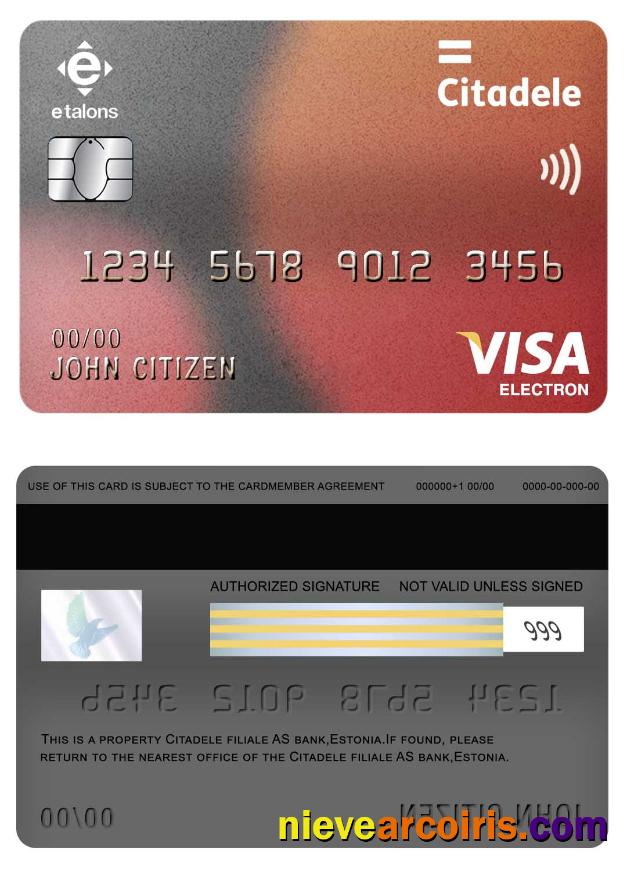Estonia Citadele Filiale AS Bank Visa Electron Card Sample